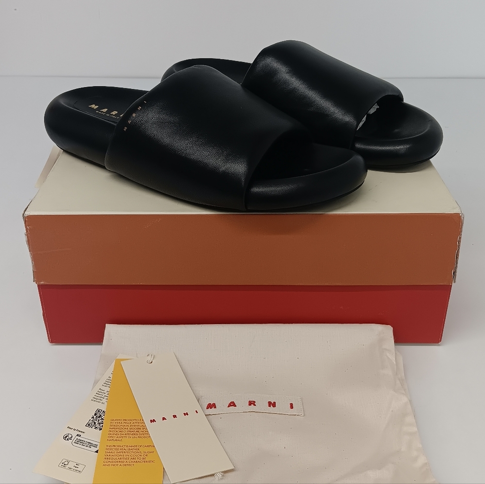 Marni Men's Black Leather Pouf Sandals